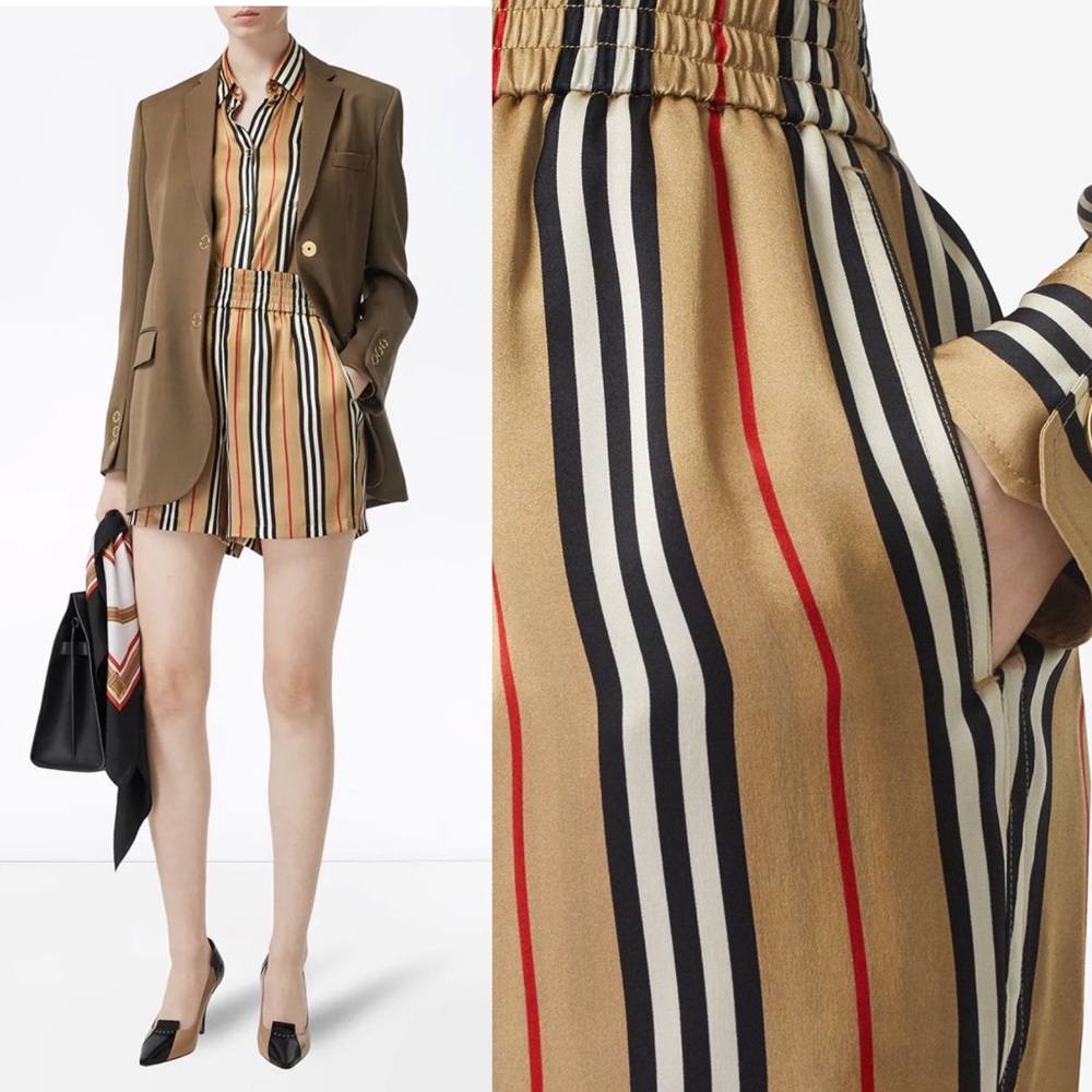 New Burberry Icon Striped Silk Shorts